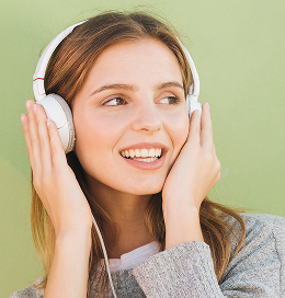 Student learning with headphones
